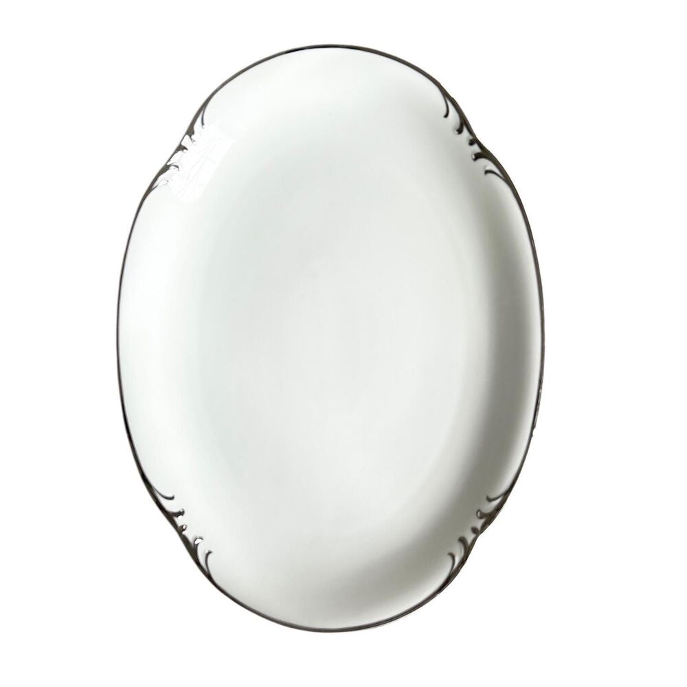 White Style House Fine China Embassy with Silver Rim Accent Serving Platter